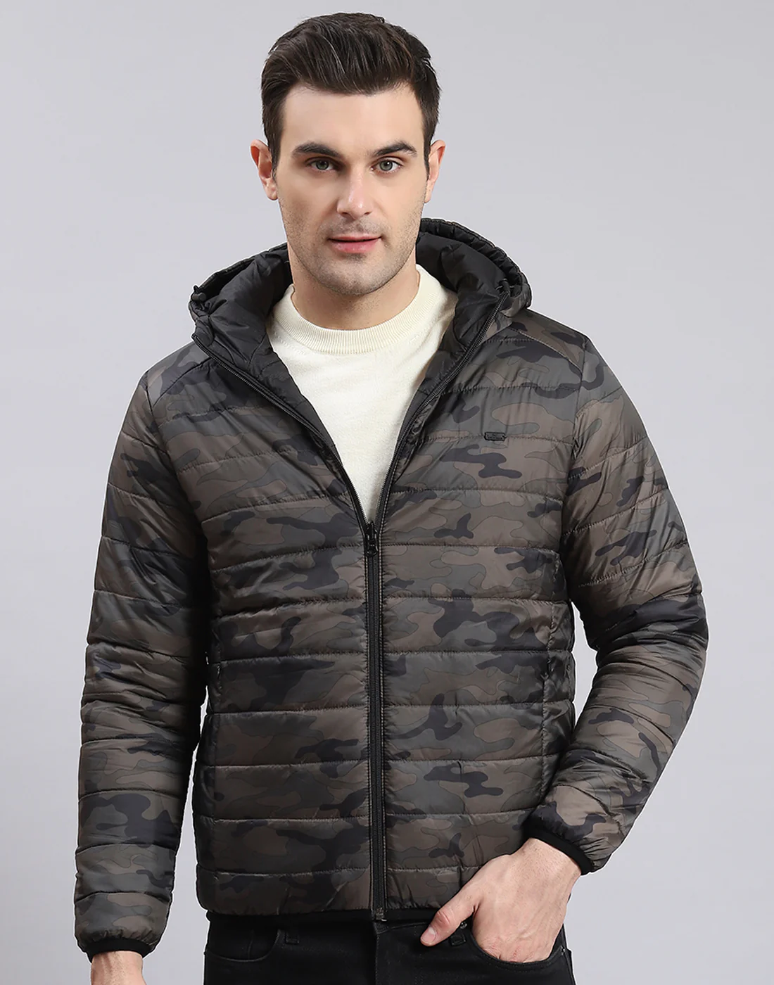 Men Black Printed Stand Collar Full Sleeve Jacket - Image 4
