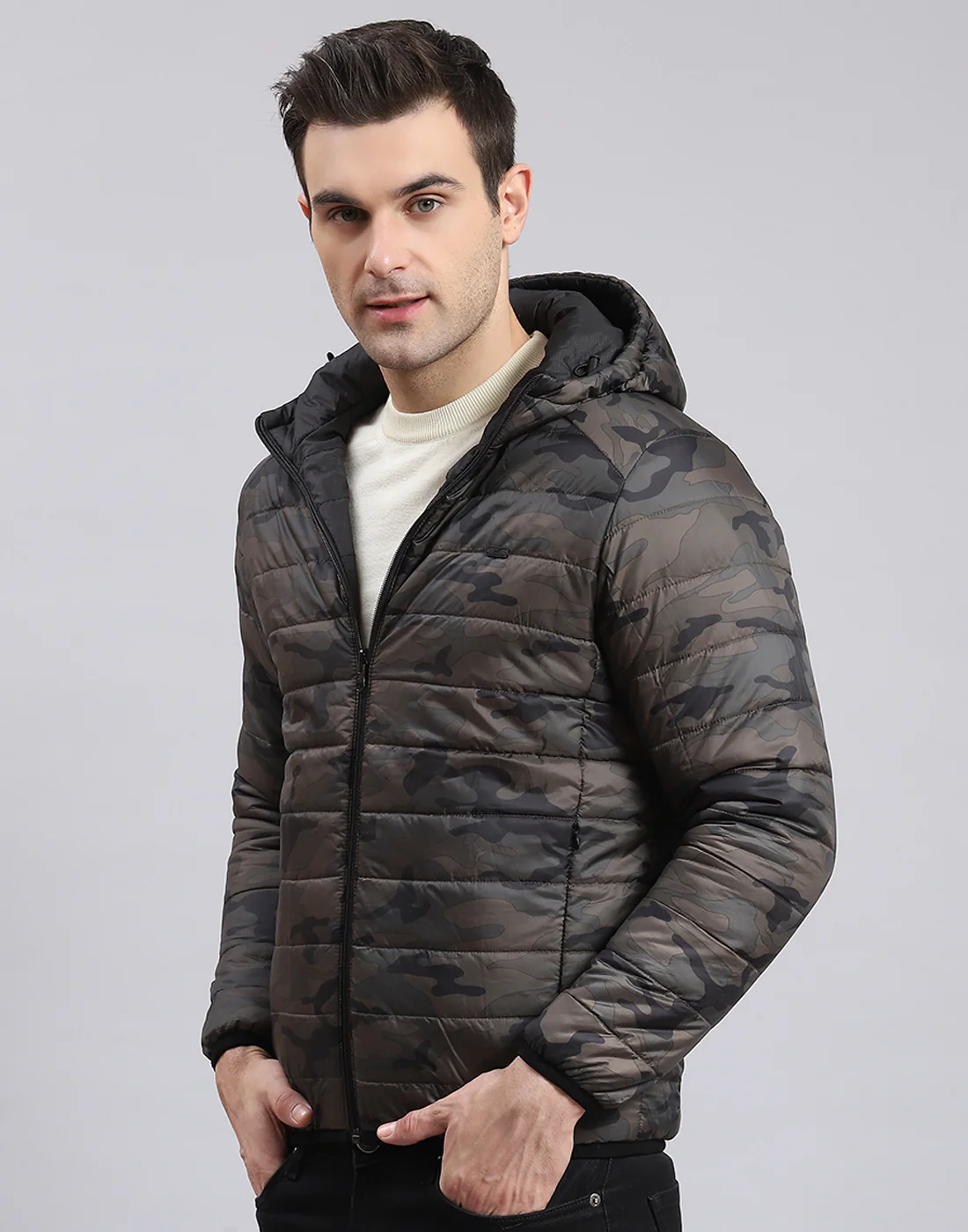 Men Black Printed Stand Collar Full Sleeve Jacket - Image 6