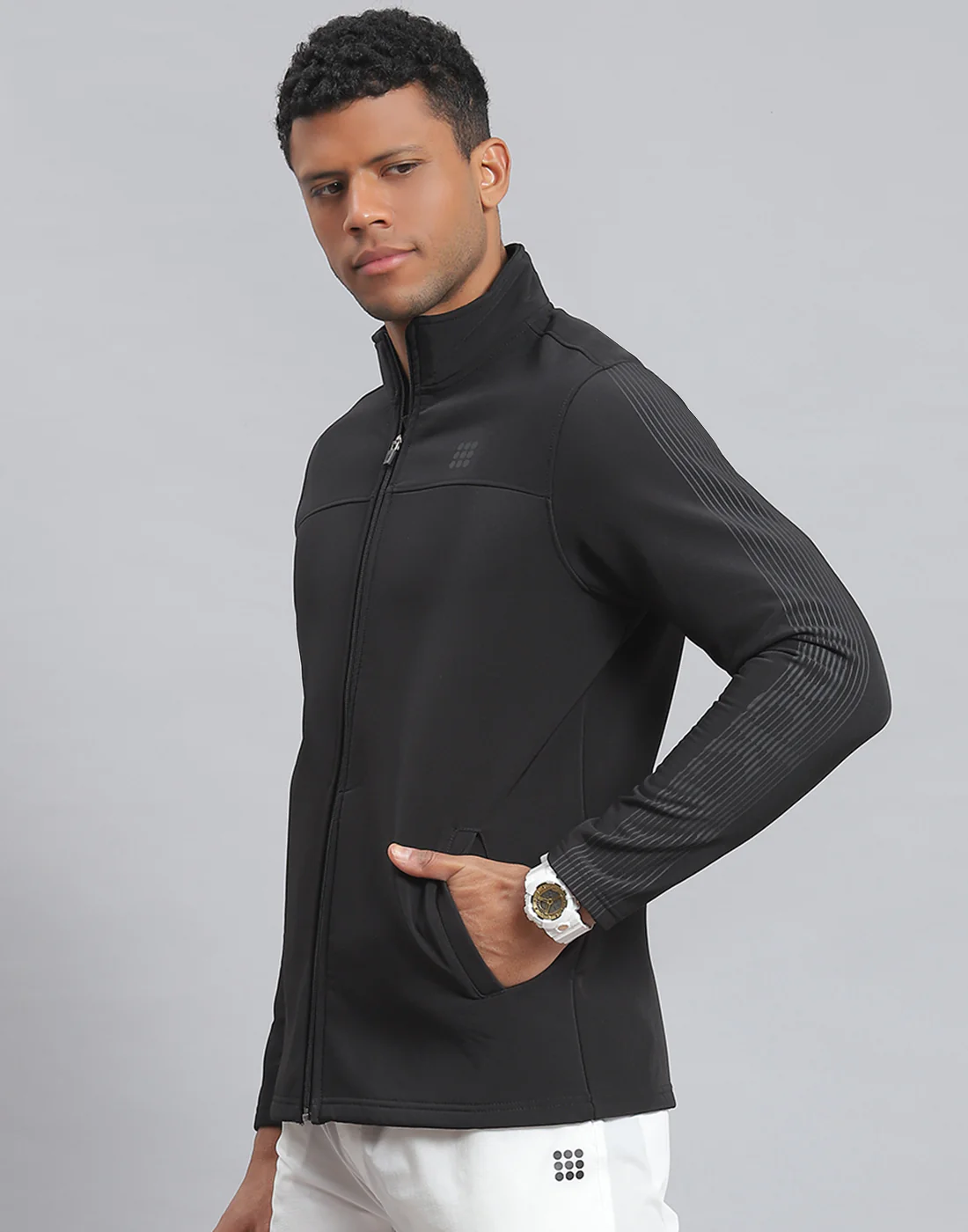 Rock.it Men Black Printed Stand Collar Full Sleeve Sweatshirt - Image 3