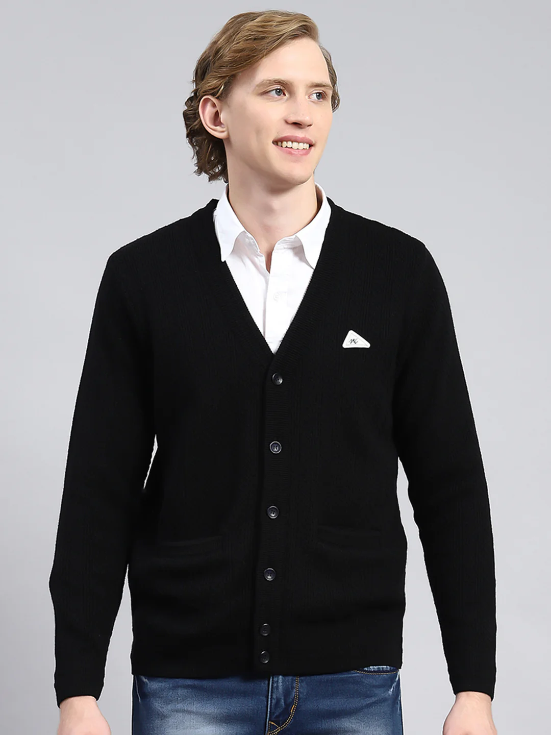 Men Black Self Cardigan - Image 2
