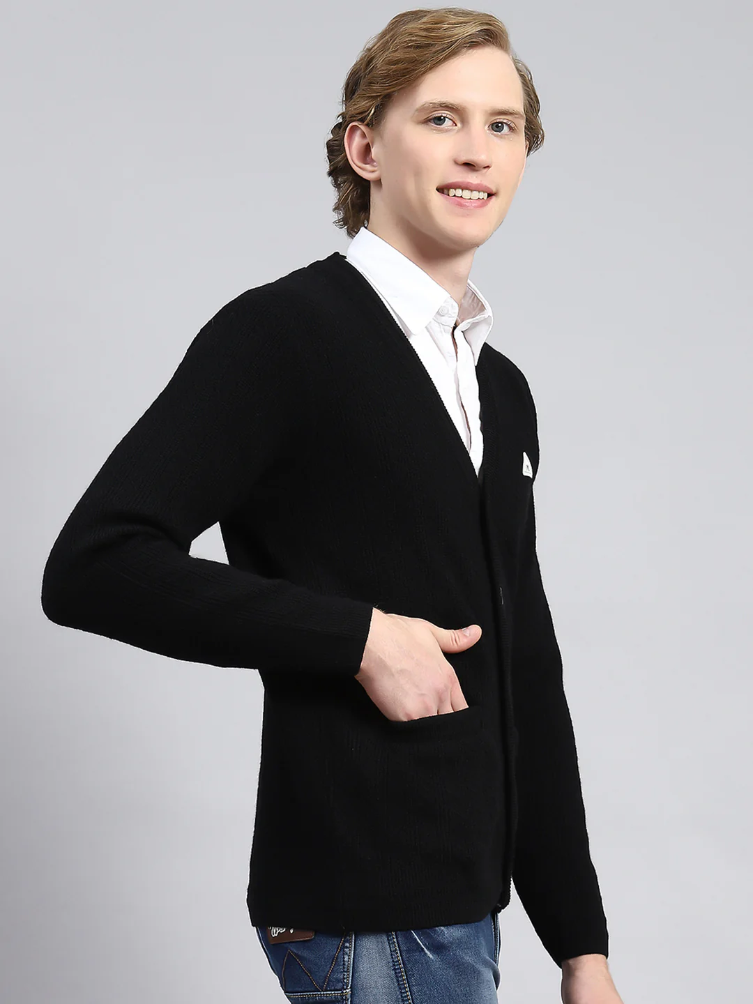 Men Black Self Cardigan - Image 3