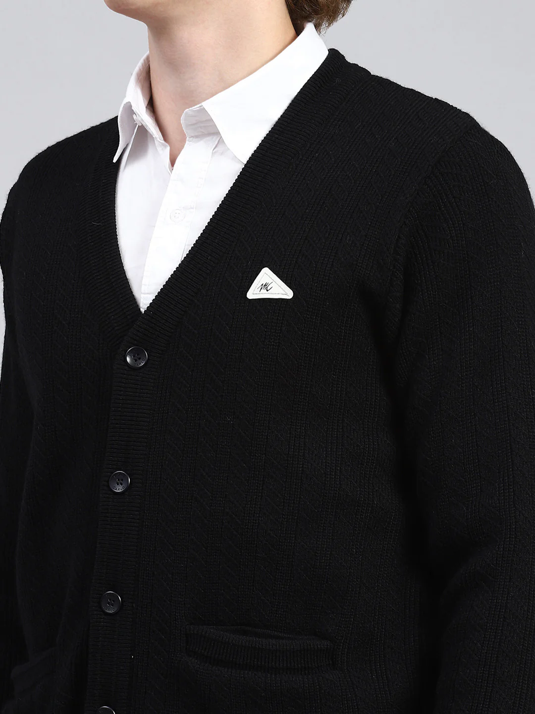 Men Black Self Cardigan - Image 6
