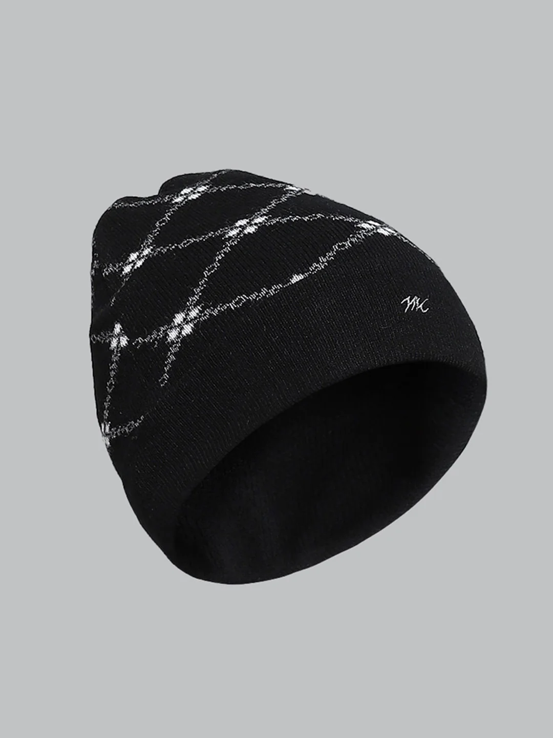 Men Black Self Design Cap - Image 2