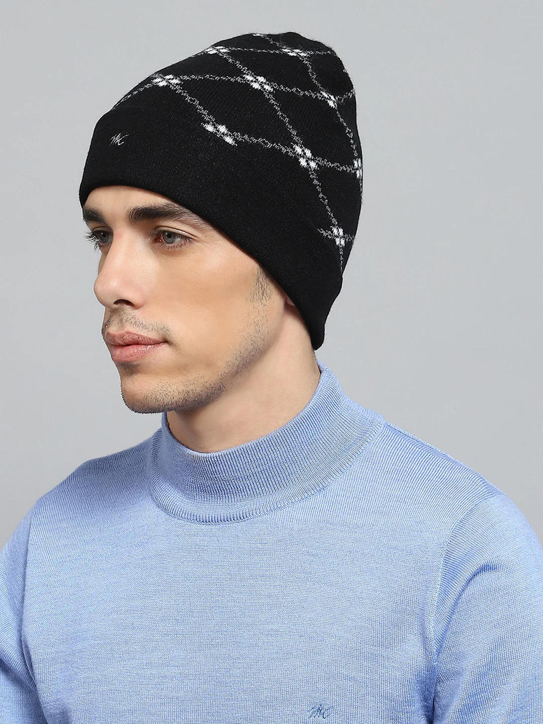 Men Black Self Design Cap - Image 3
