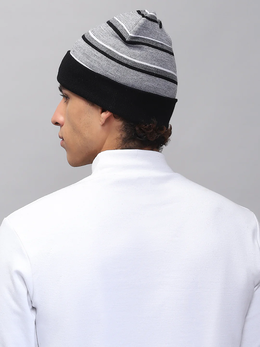 Men Black Self Design Cap - Image 5