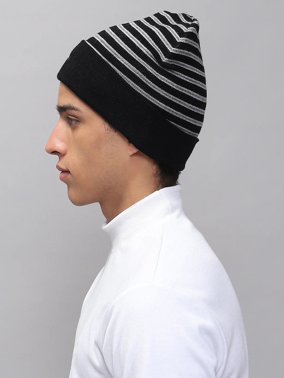 Men Black Self Design Cap - Image 3