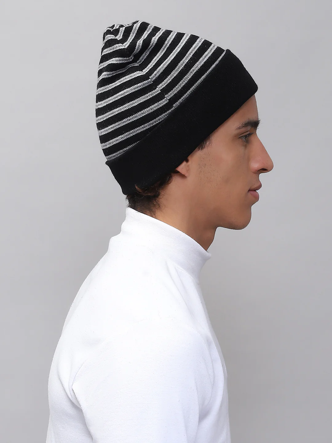 Men Black Self Design Cap - Image 4