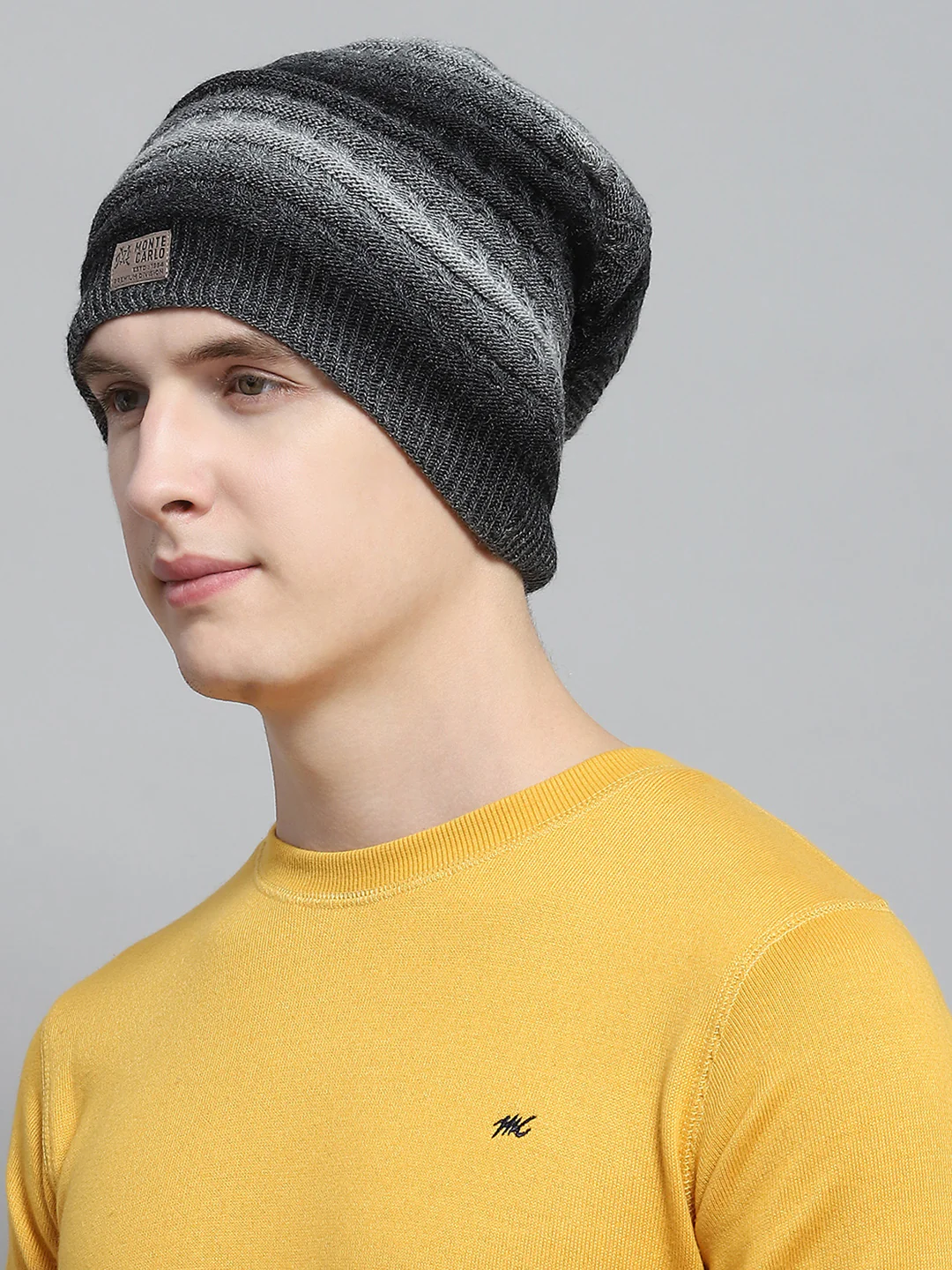 Men Black Self Design Cap - Image 3