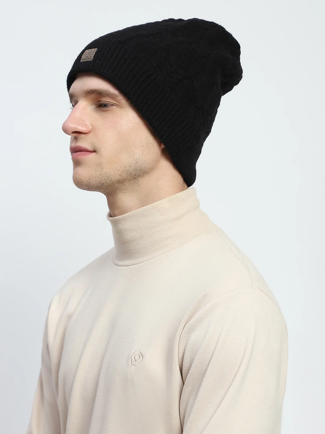 Men Black Self Design Cap - Image 3