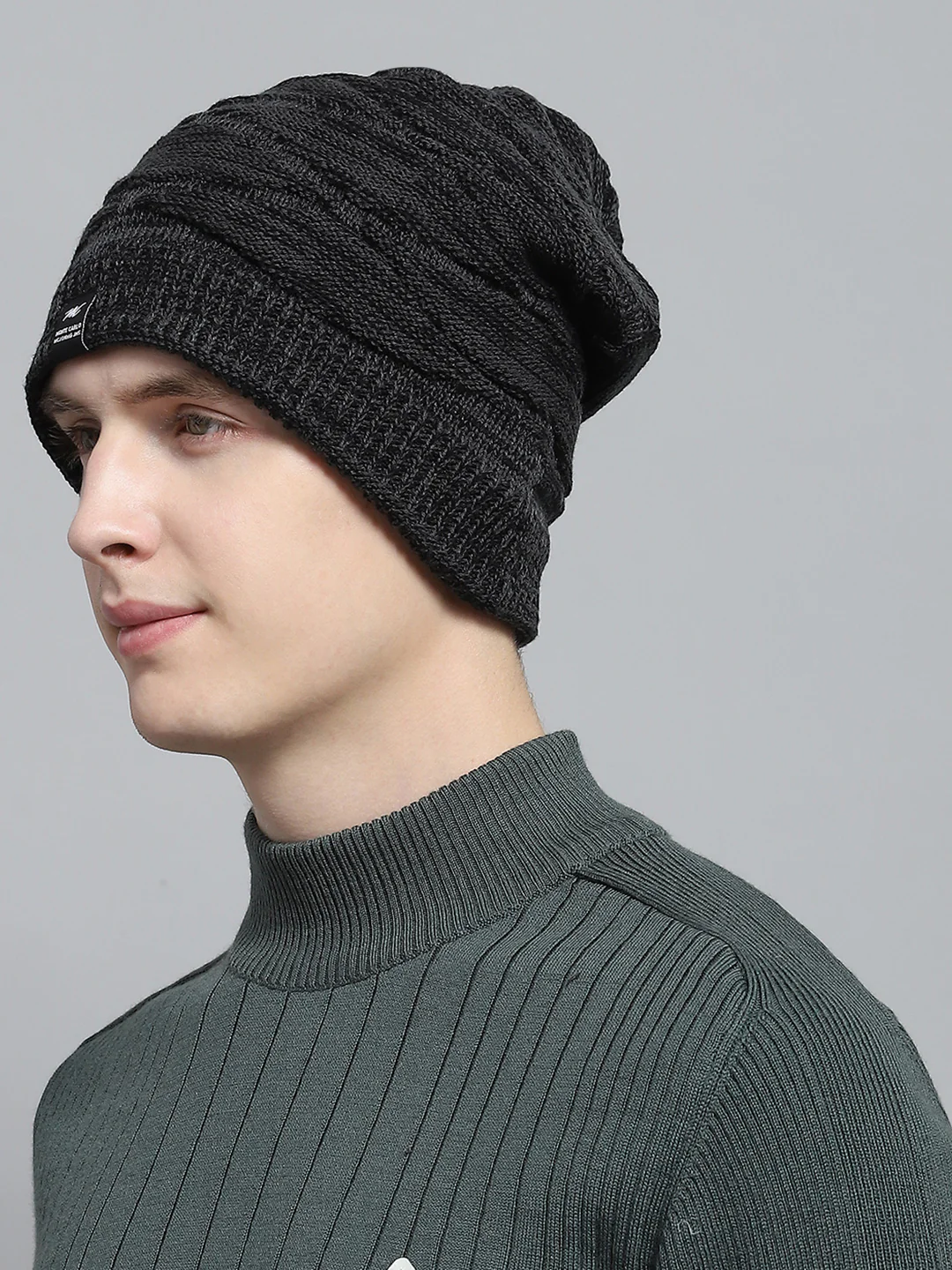 Men Black Self Design Cap - Image 3