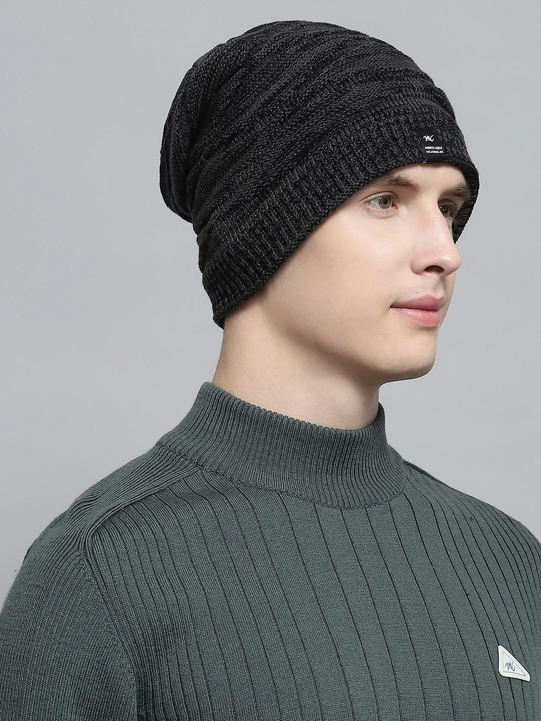 Men Black Self Design Cap - Image 4
