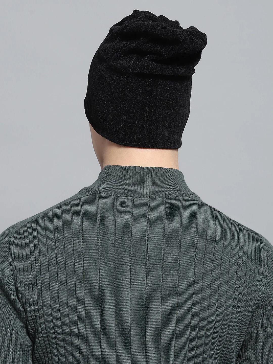 Men Black Self Design Cap - Image 5