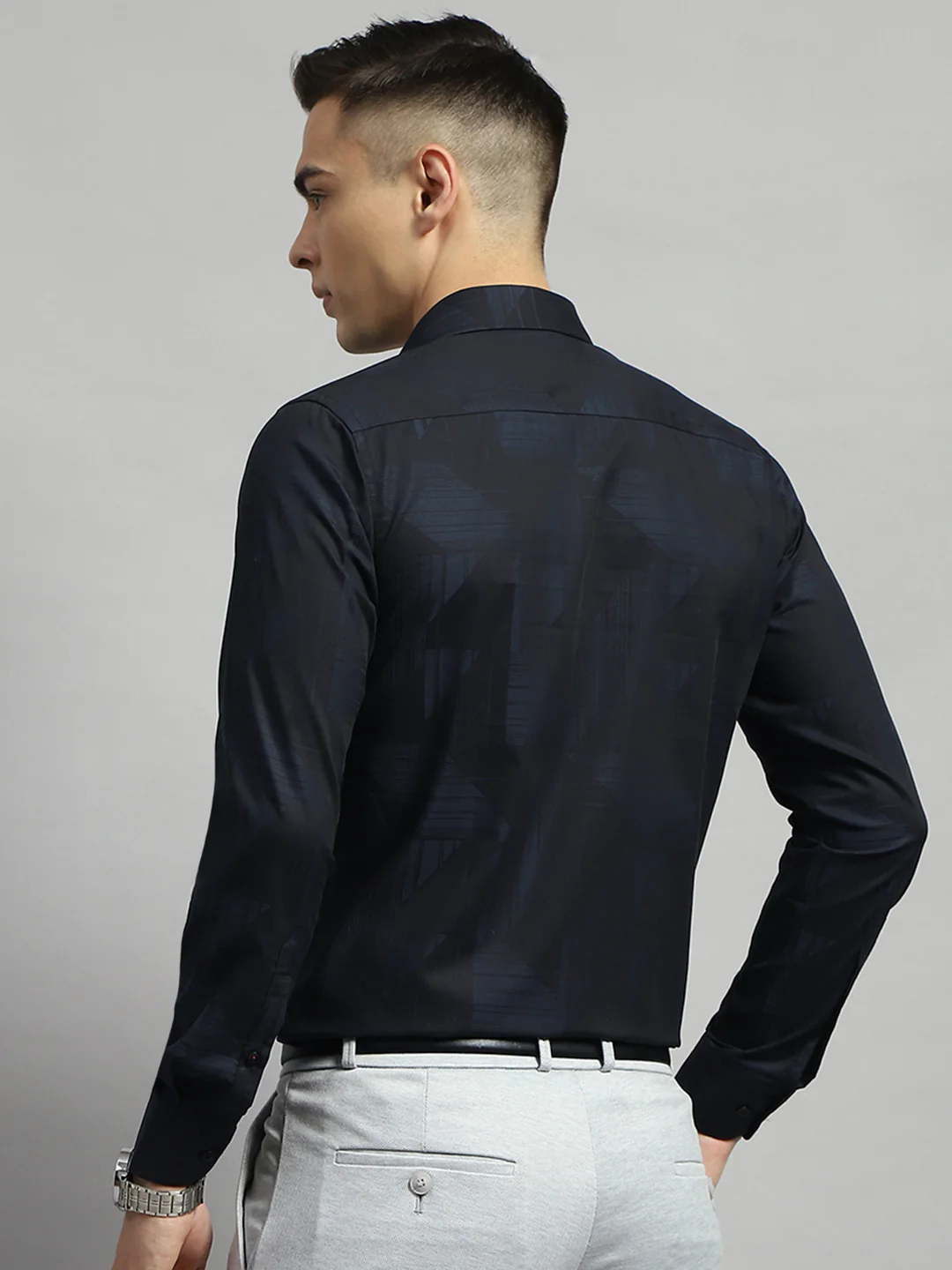 Luxuria Men Black Self Design Collar Full Sleeve Shirt - Image 5