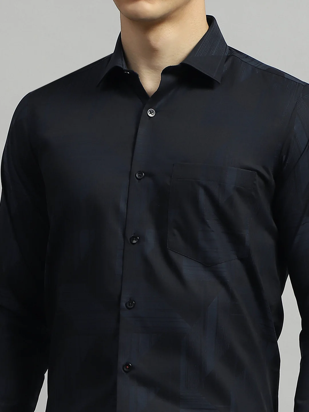 Luxuria Men Black Self Design Collar Full Sleeve Shirt - Image 7
