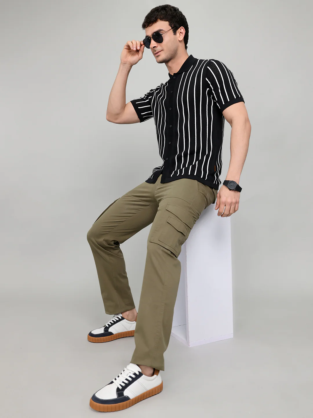 Men Black Self Design Collar Half Sleeve Shirt - Image 6