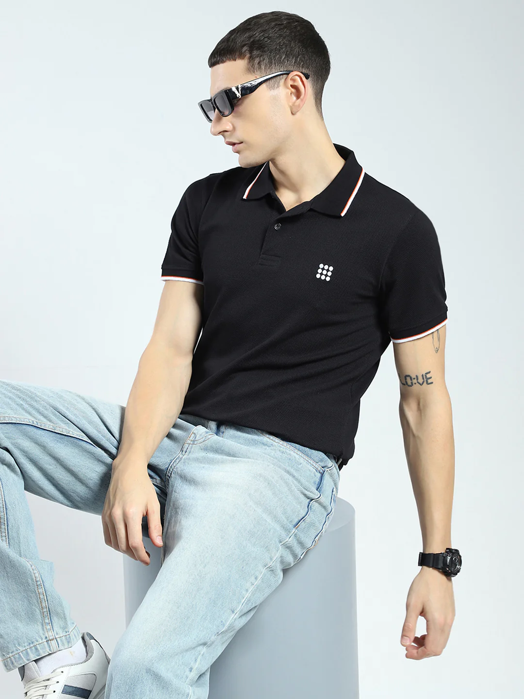 Rock.it Men Black Self Design Collar Half Sleeve T-Shirt - Image 6