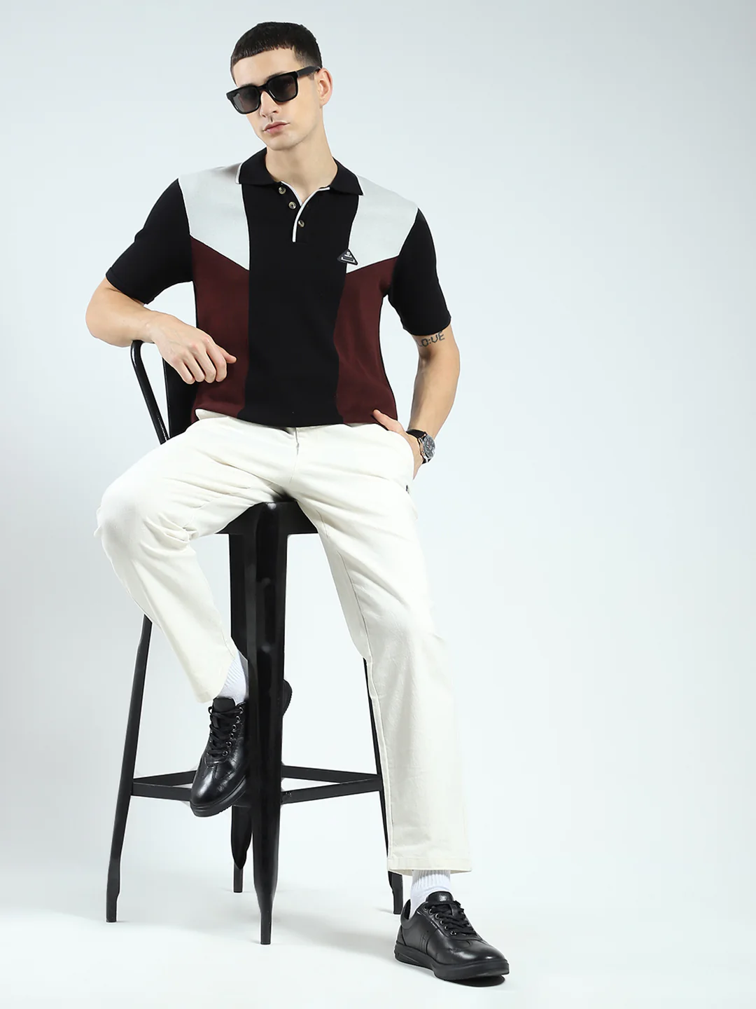 Rock.it Men Black Self Design Collar Half Sleeve T-Shirt - Image 2