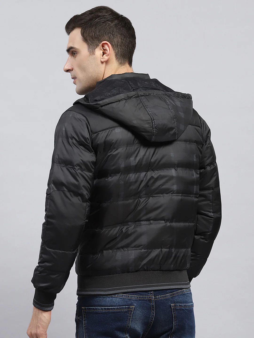 Men Black Self Design Detachable Hood Full Sleeve Jacket - Image 5