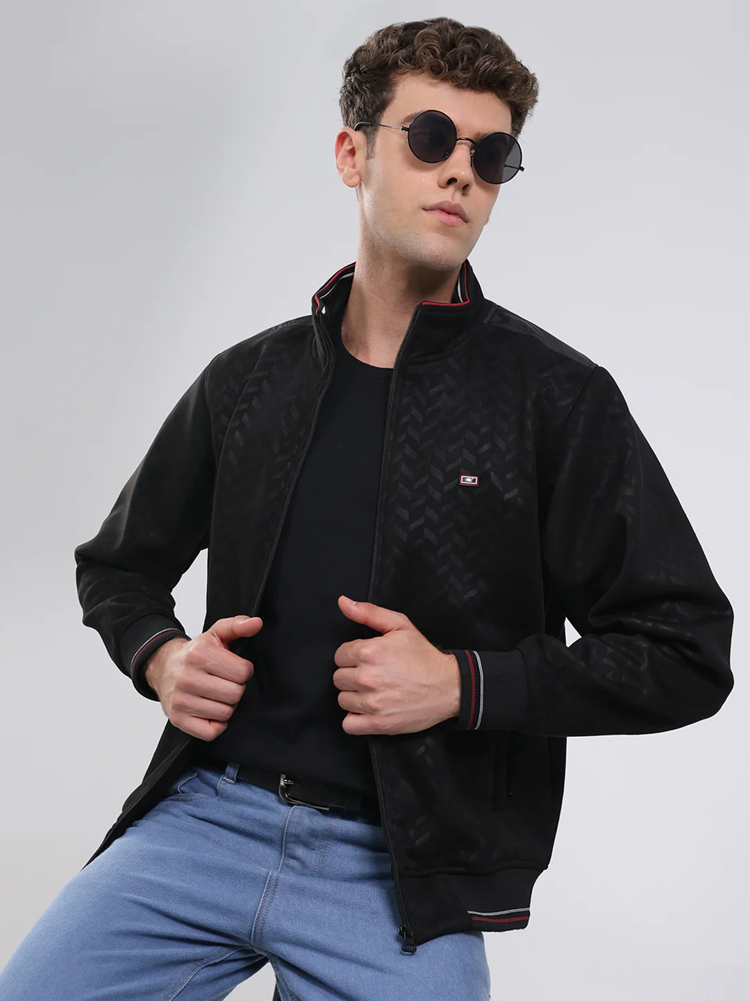 Men Black Self Design Full Sleeve Sweatshirt with Jacket Vibe - Image 6