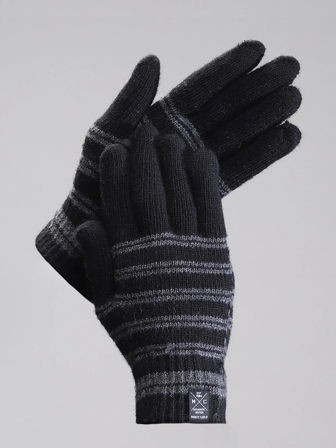 Men Black Self Design Gloves - Image 2