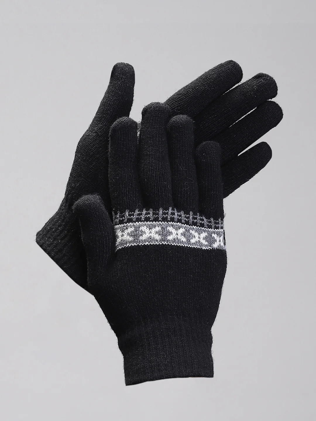 Men Black Self Design Gloves - Image 2