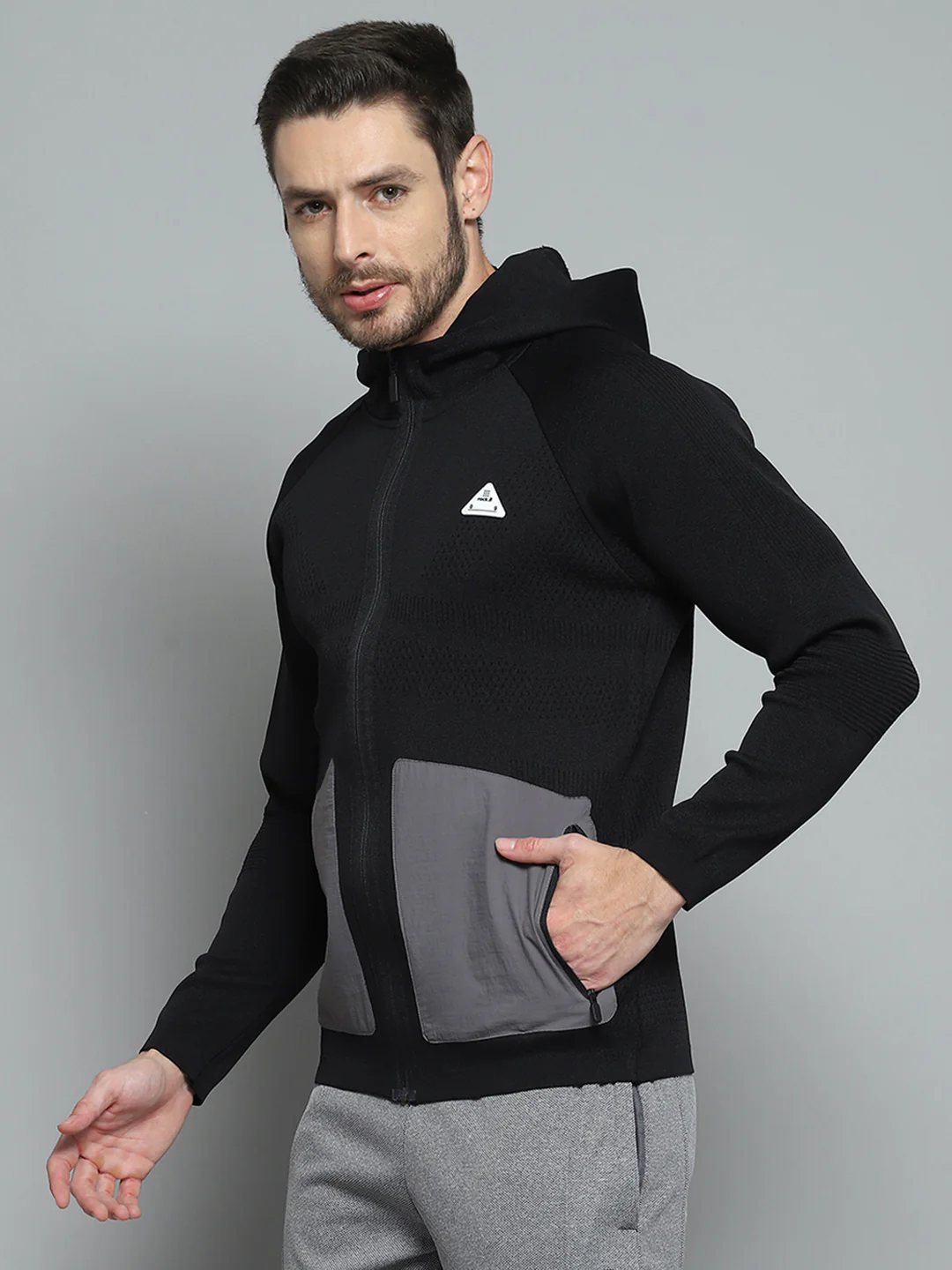 Rock.it Men Black Self Design Hooded Full Sleeve Pullover - Image 3