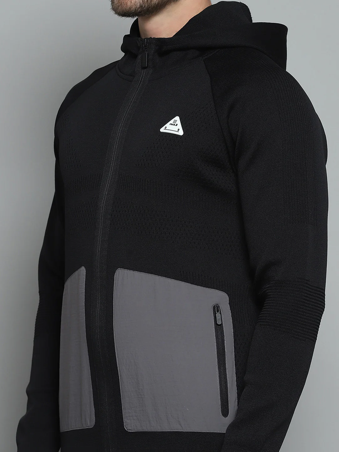 Rock.it Men Black Self Design Hooded Full Sleeve Pullover - Image 6