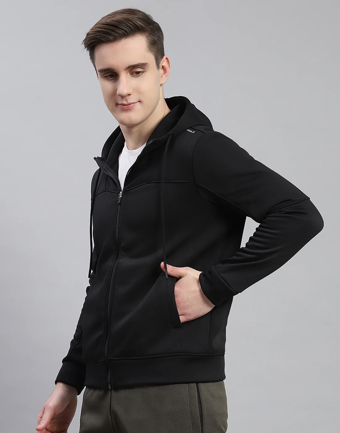 Rock.it Men Black Self Design Hooded Full Sleeve Sweatshirt - Image 3