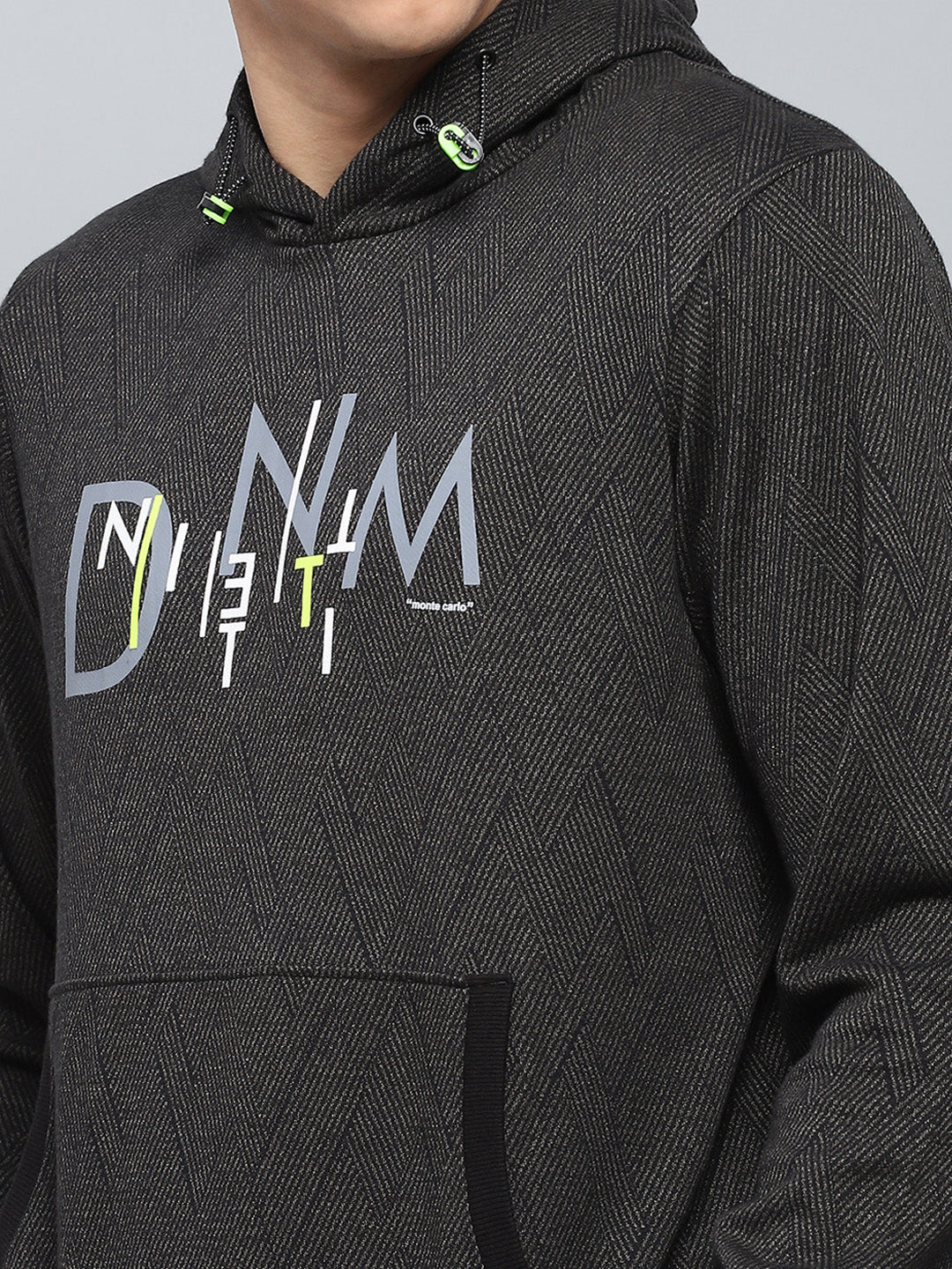 Men Black Self Design Hooded Full Sleeve Winter T-Shirt - Image 7