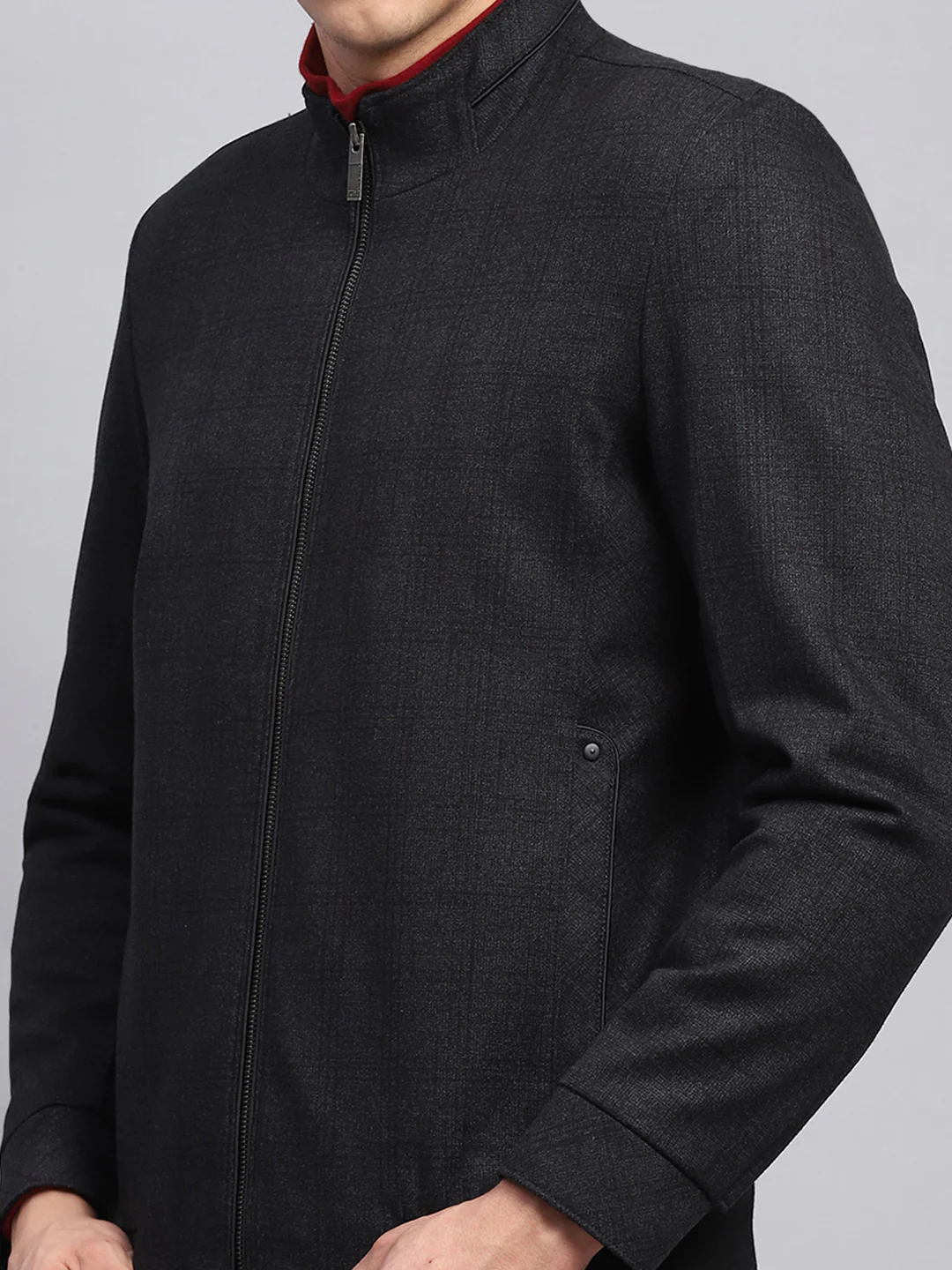 Men Black Self Design Mock Neck Full Sleeve Jacket - Image 6