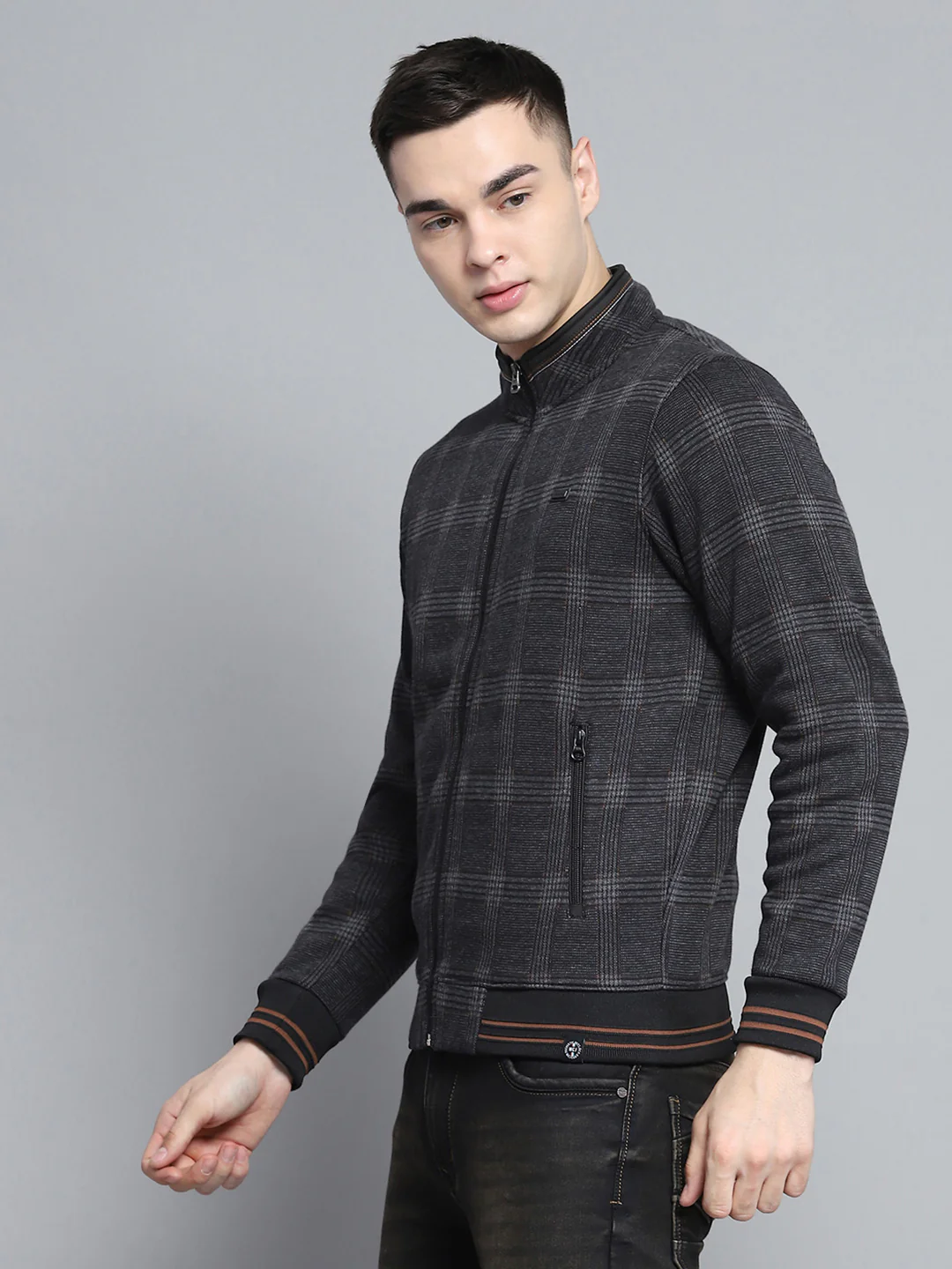 Men Black Self Design Mock Neck Full Sleeve Sweatshirt - Image 3