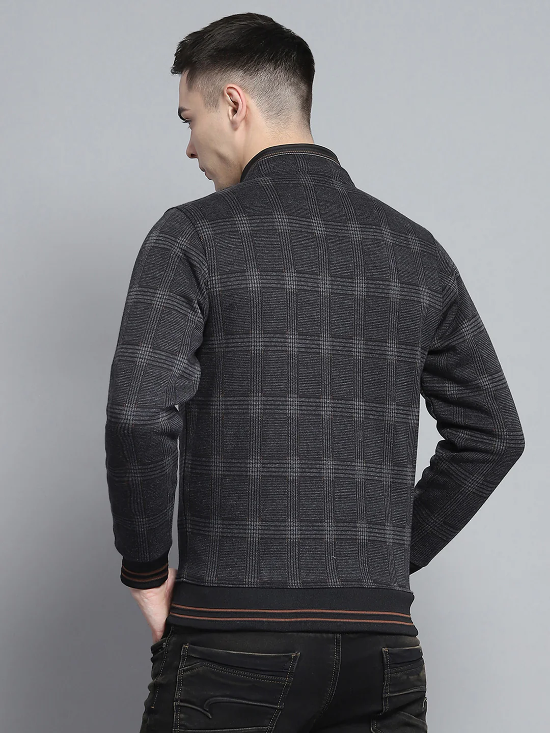 Men Black Self Design Mock Neck Full Sleeve Sweatshirt - Image 5