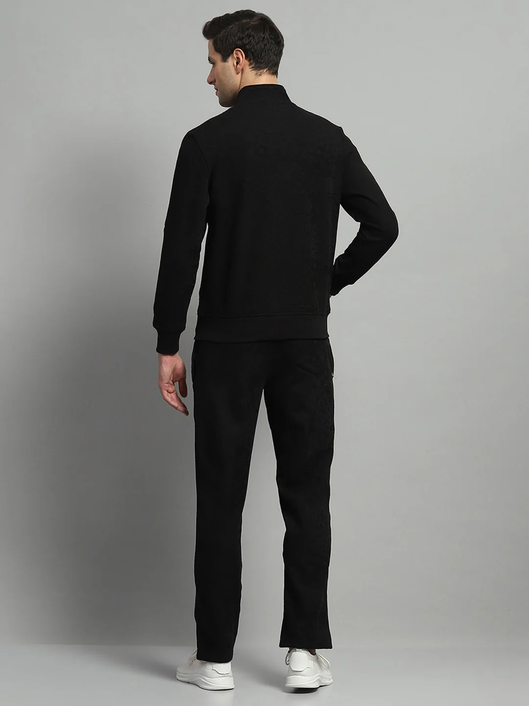 Luxuria Men Black Self Design Mock Neck Full Sleeve Winter Tracksuit - Image 5