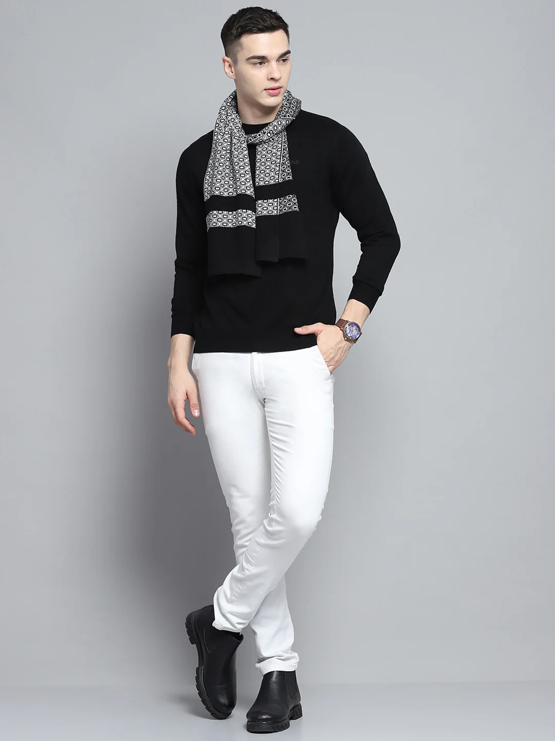 Men Black Self Design Muffler - Image 2