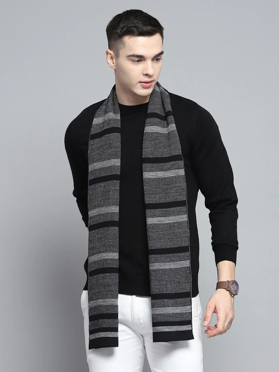 Men Black Self Design Muffler - Image 5