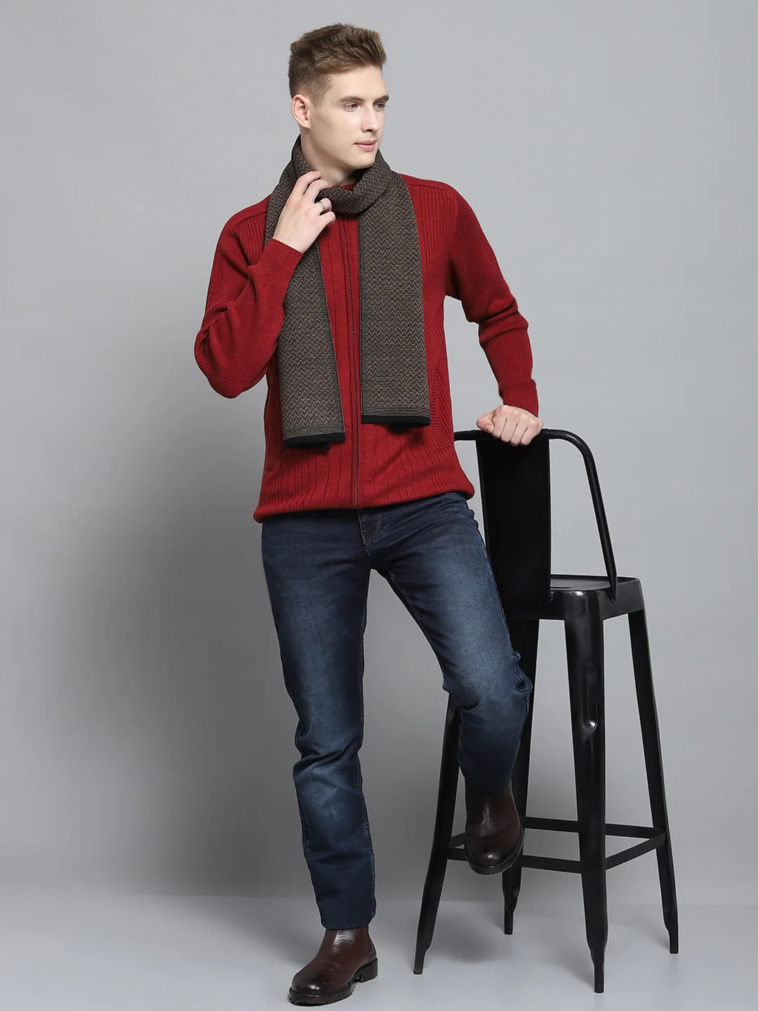 Men Black Self Design Muffler - Image 2