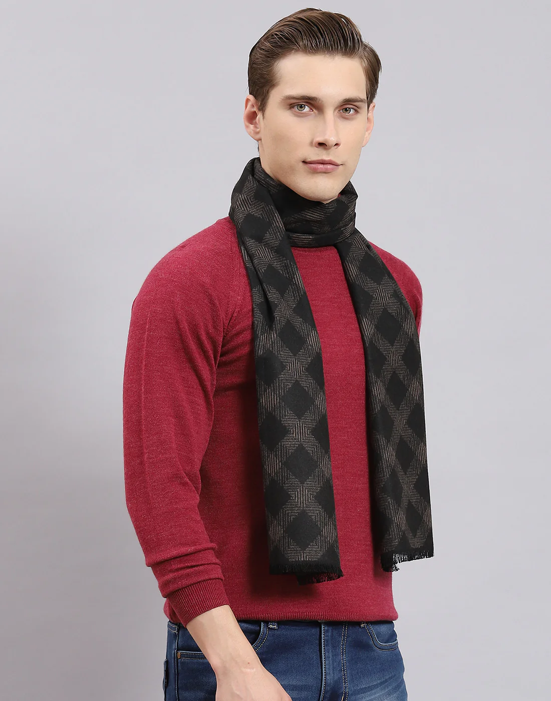 Men Black Self Design Muffler - Image 5