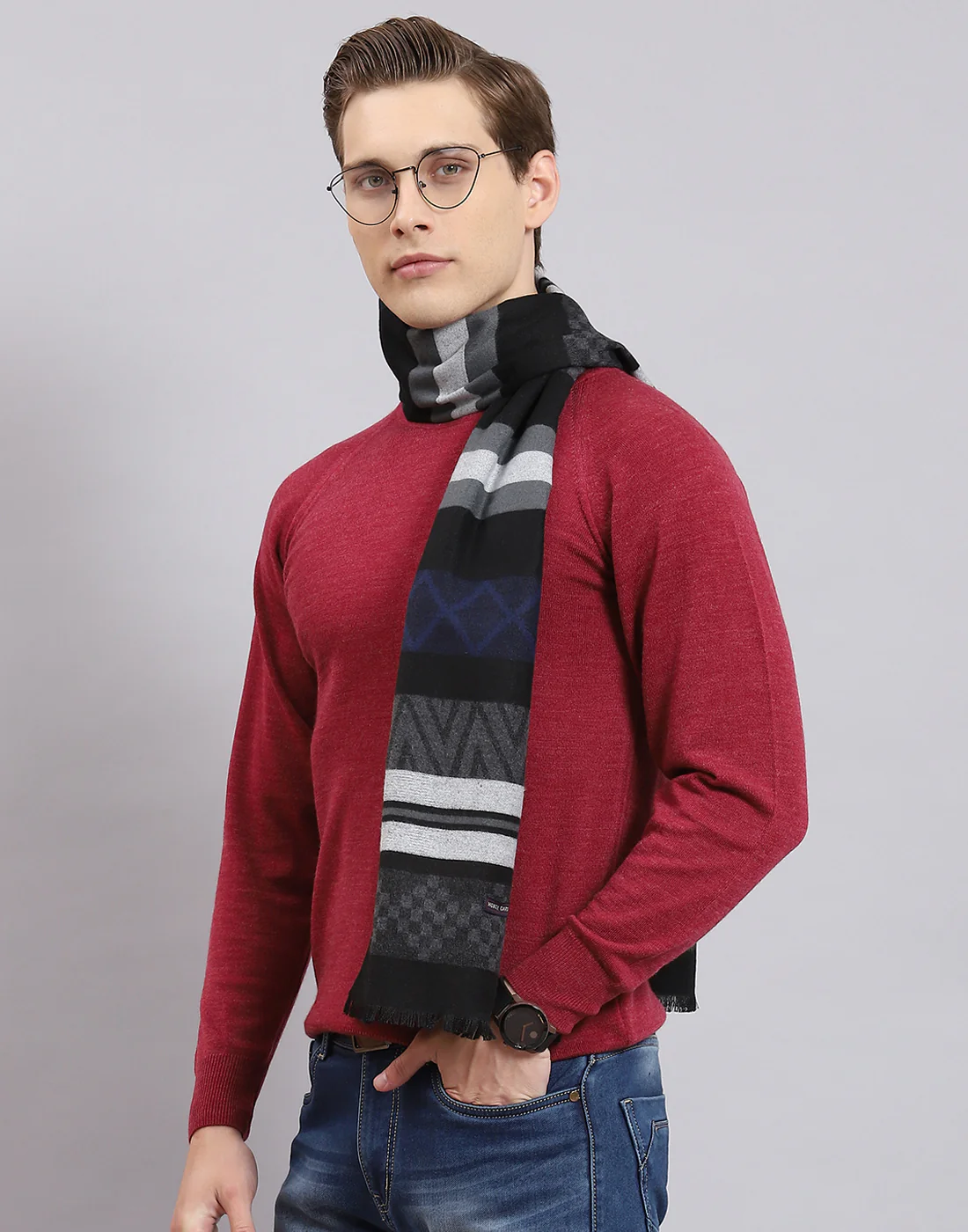 Men Black Self Design Muffler - Image 4