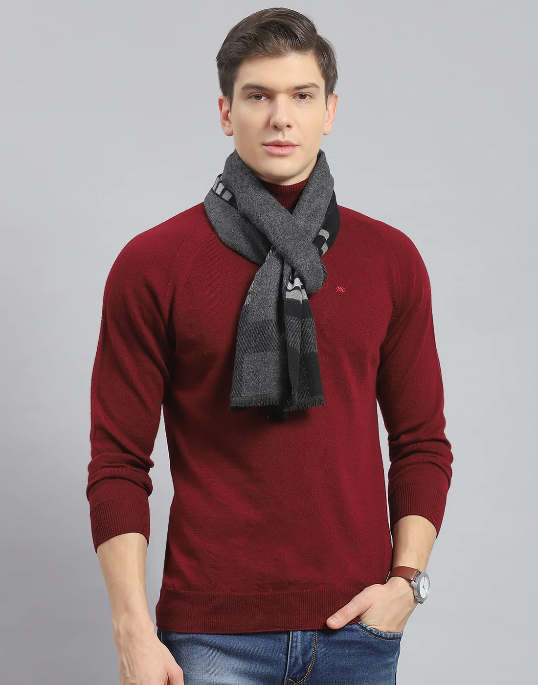 Men Black Self Design Muffler - Image 2