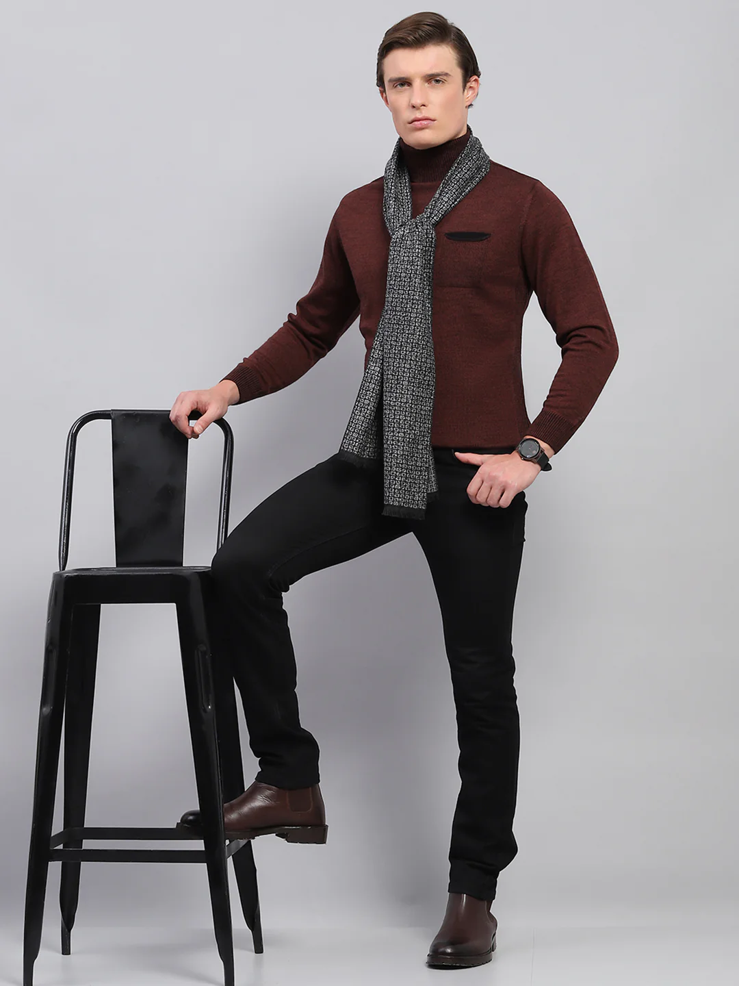 Men Black Self Design Muffler - Image 2