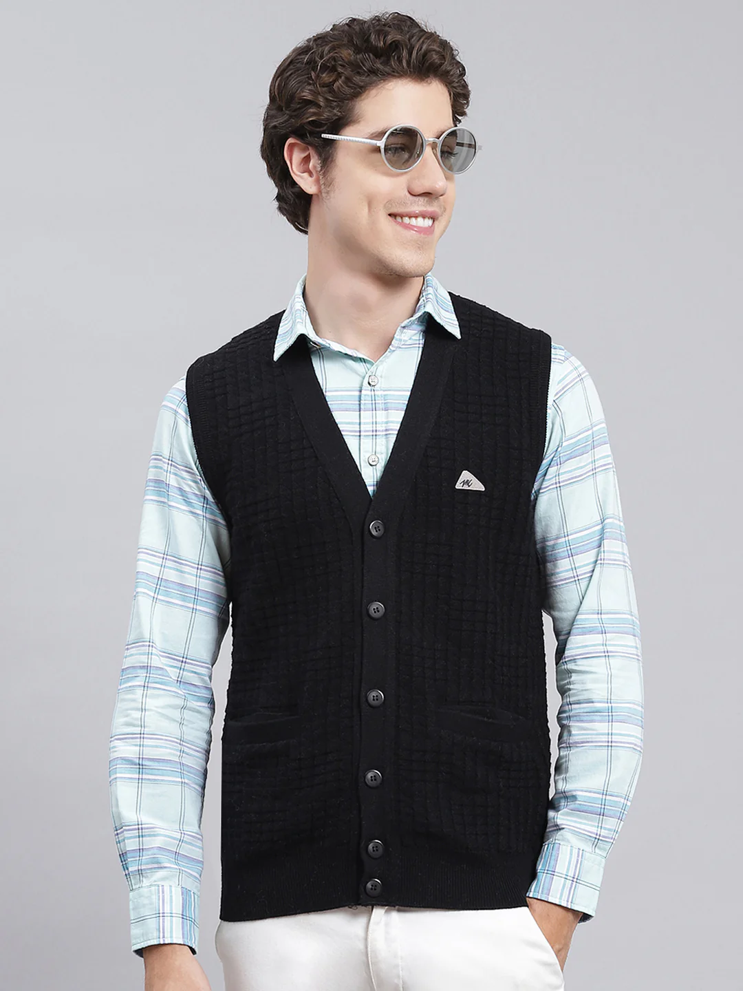 Men Black Self Design Pure wool Cardigan - Image 2