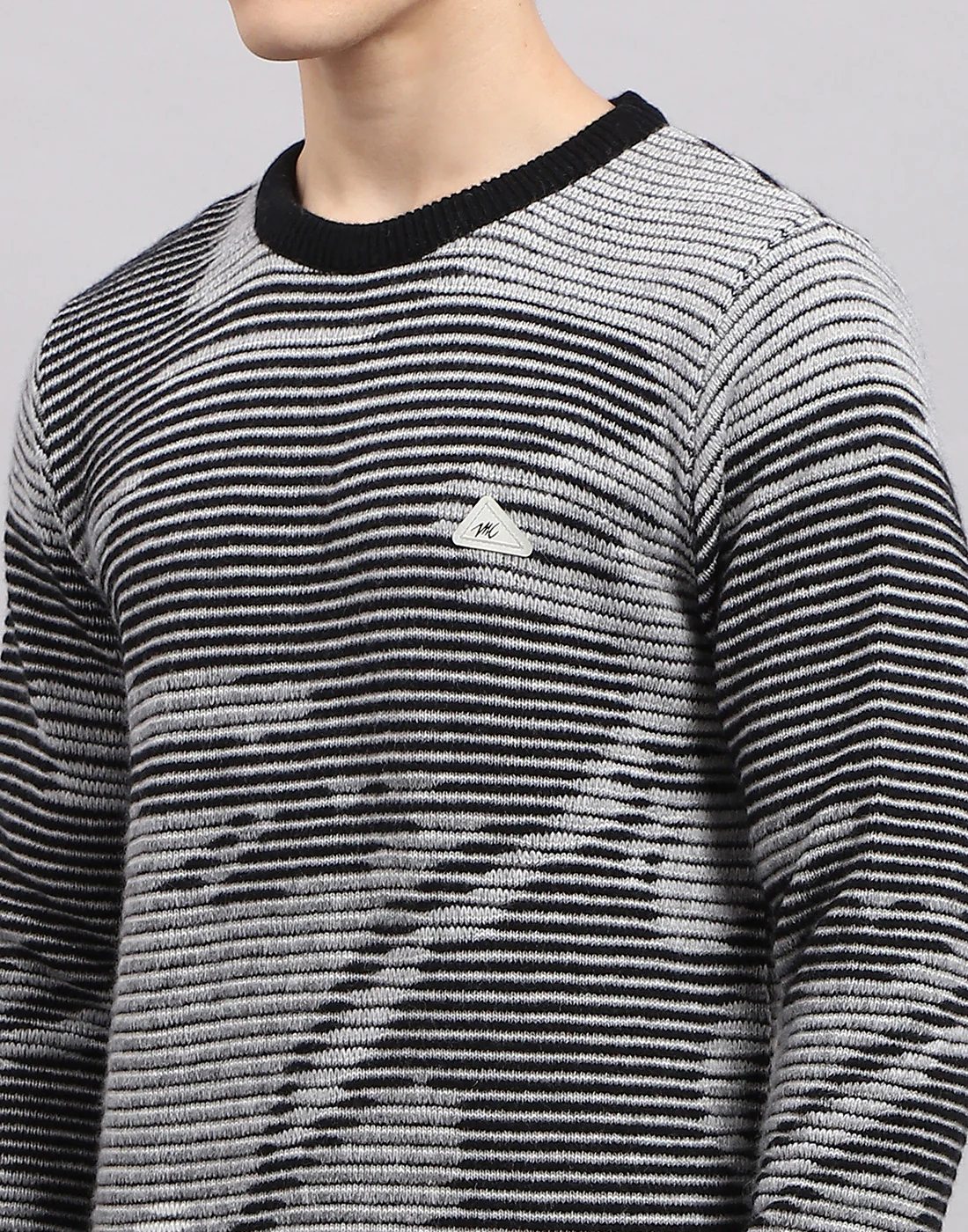 Men Black Self Design Round Neck Full Sleeve Pullover - Image 6
