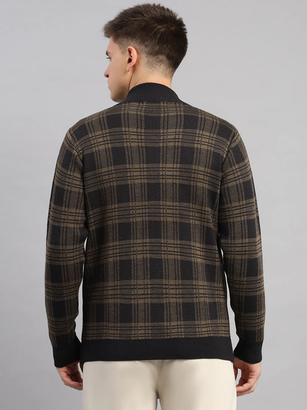 Men Black Self Design Round Neck Full Sleeve Pullover - Image 5