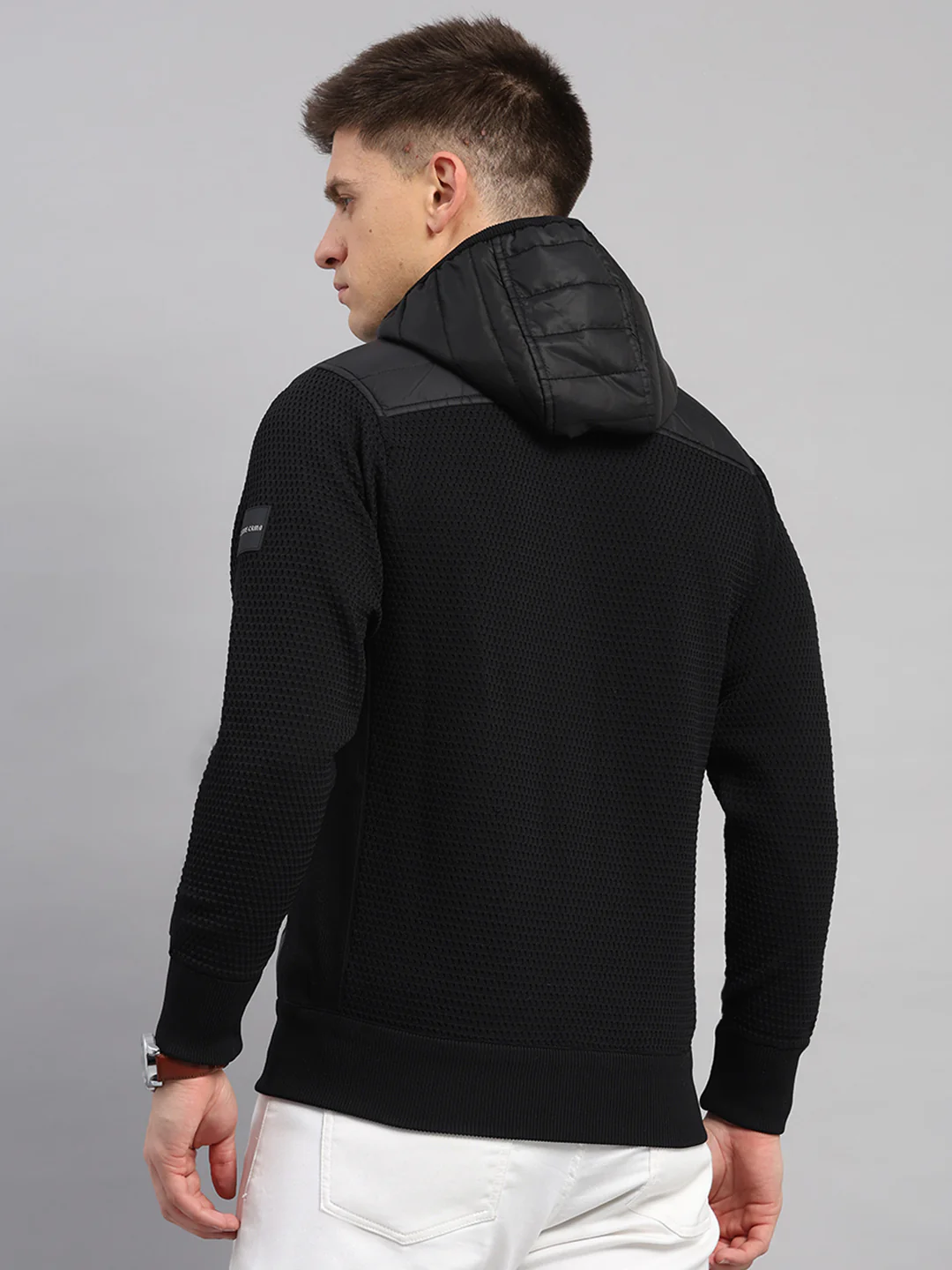 Men Black Self Design Round Neck Full Sleeve Pullover - Image 5