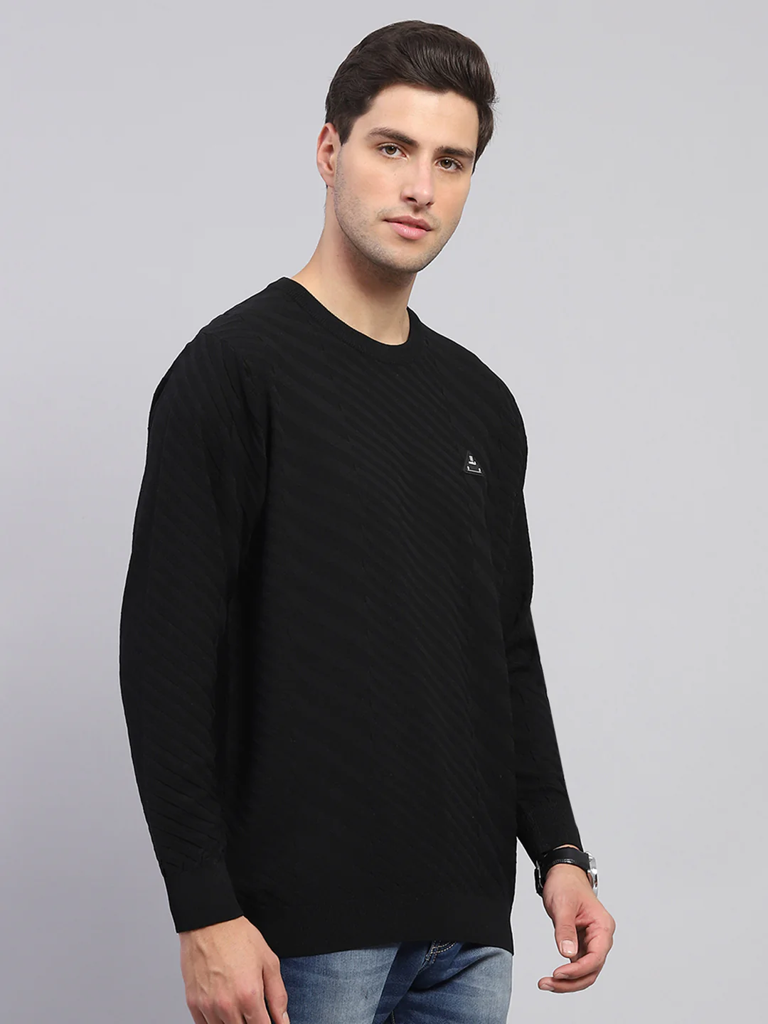 Rock.it Men Black Self Design Round Neck Full Sleeve Pullover - Image 4