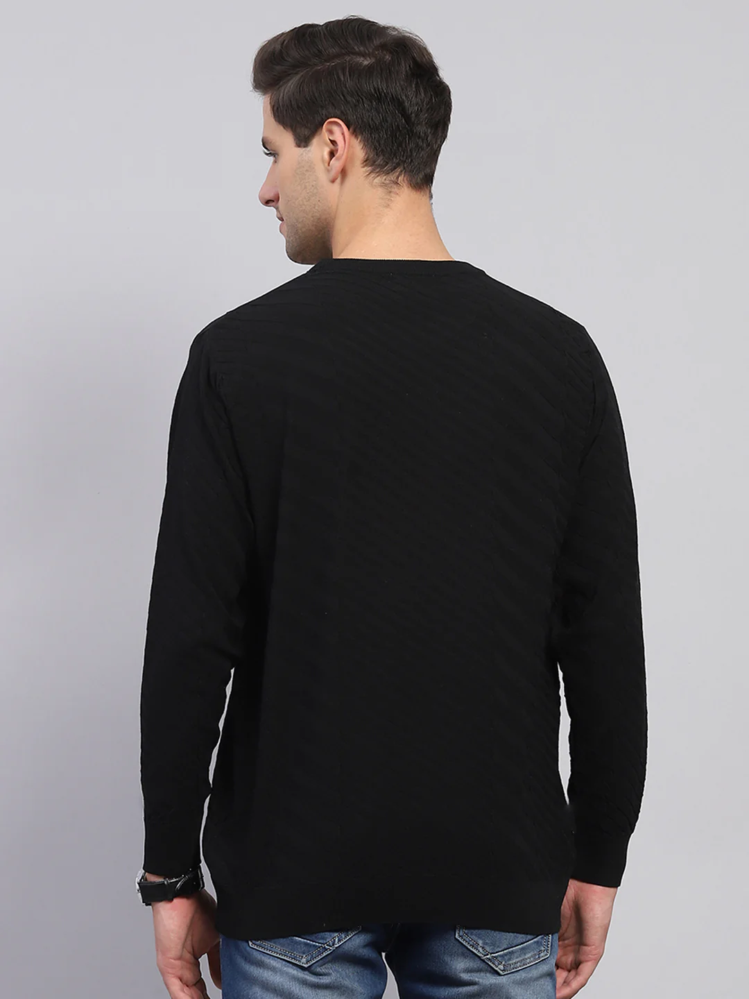 Rock.it Men Black Self Design Round Neck Full Sleeve Pullover - Image 5