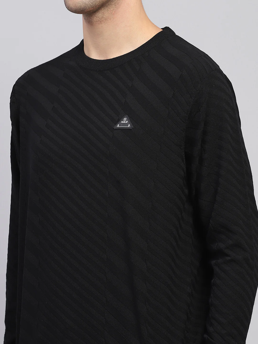 Rock.it Men Black Self Design Round Neck Full Sleeve Pullover - Image 6