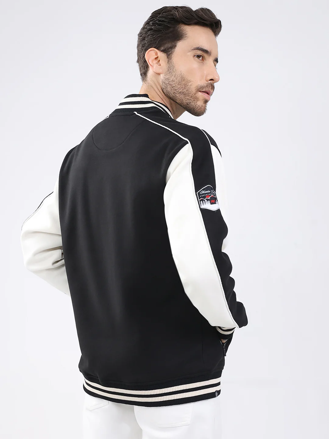 Men Black Self Design Round Neck Full Sleeve Sweatshirt - Image 5