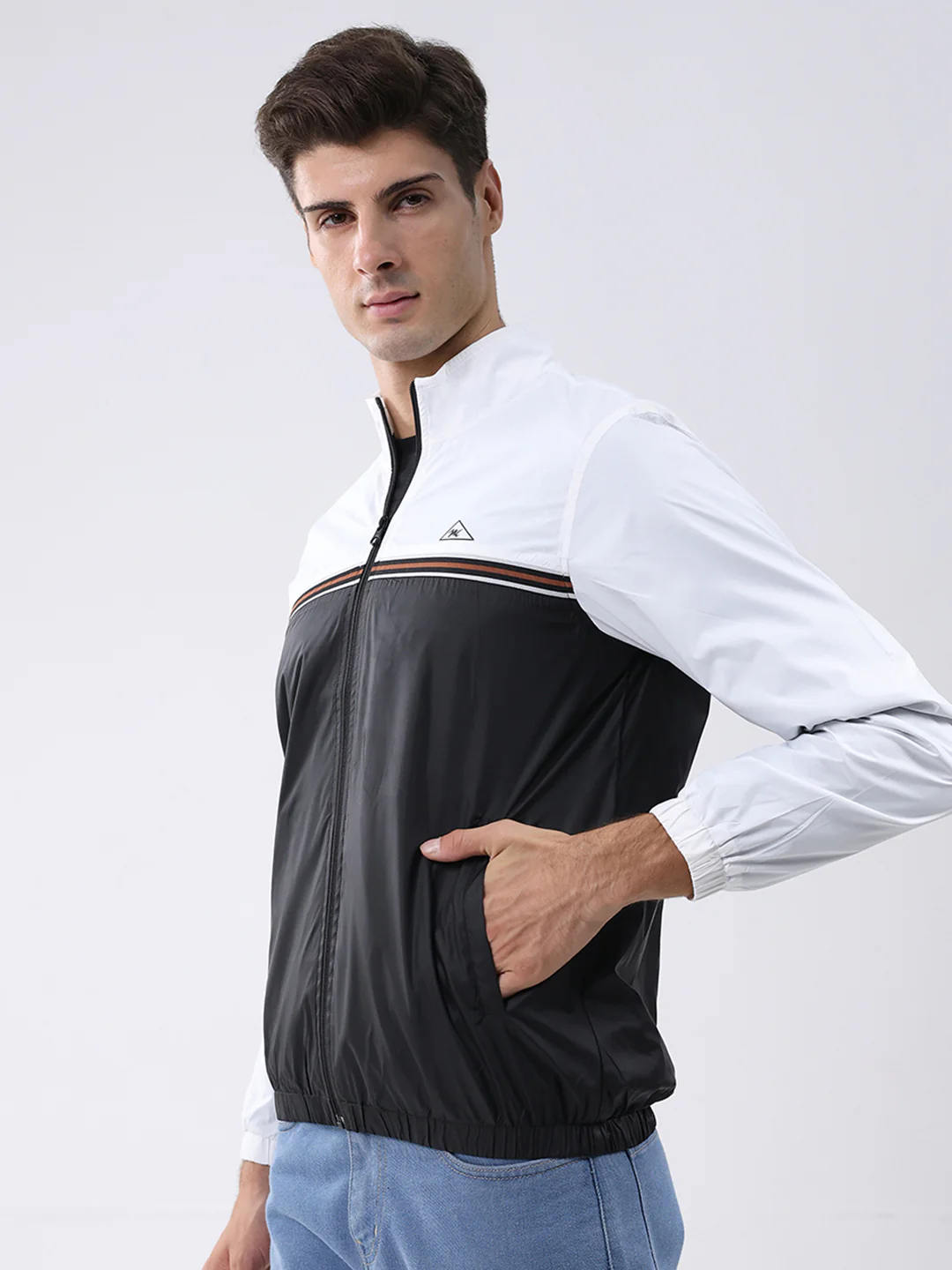 Men Black Self Design Stand Collar Full Sleeve Jacket - Image 3