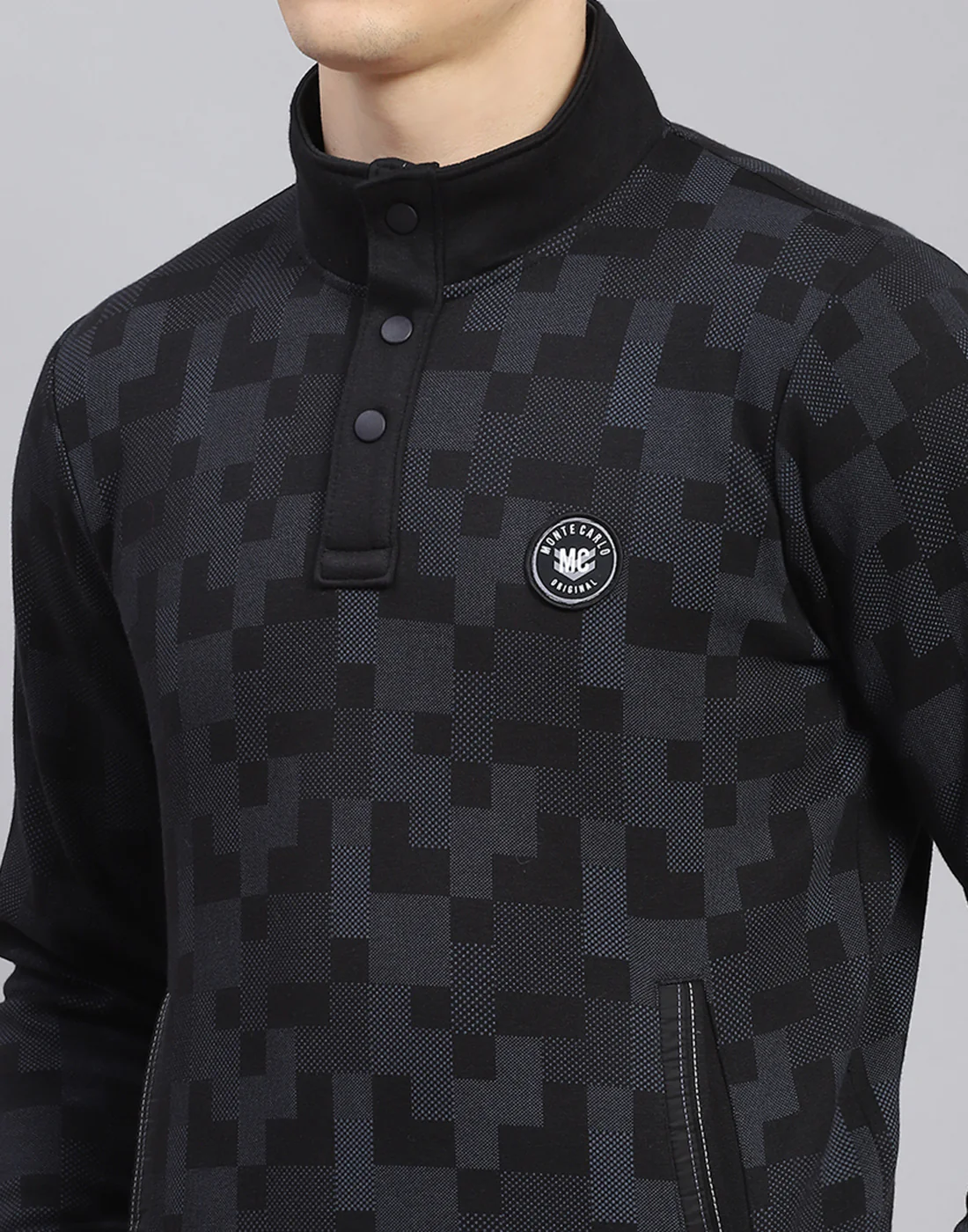 Men Black Self Design T Neck Full Sleeve Sweatshirt - Image 8